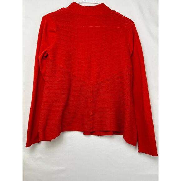 Eileen Fisher Women's Med Red Cashmere Blend Open Front Lightweight Cardigan - Picture 7 of 7